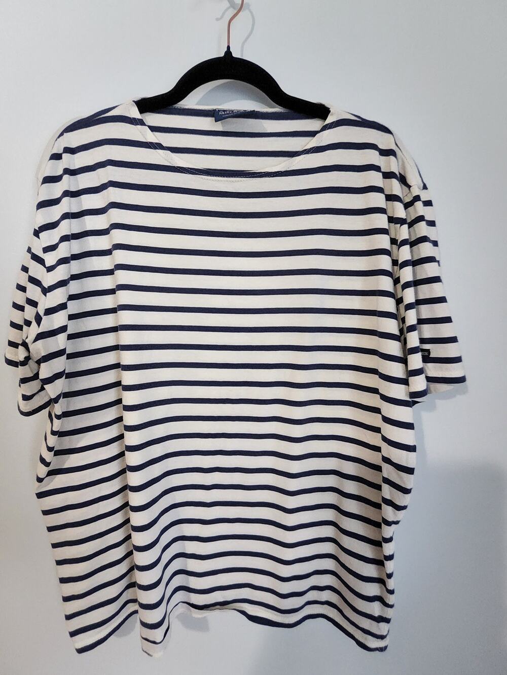 Saint James Breton Shirt XL Navy Ecru Stripe 100% Cotton Made France Mariniere